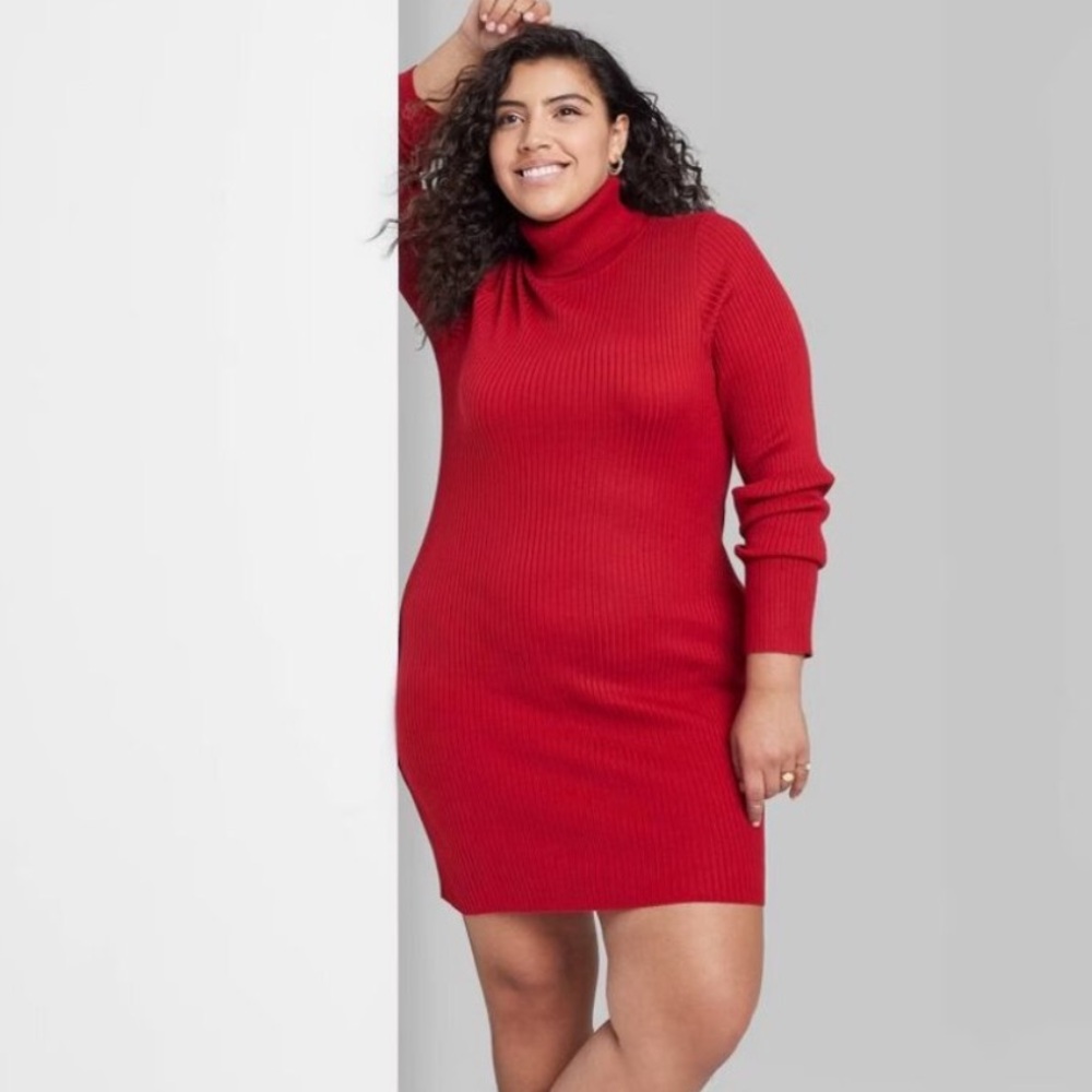 NEW! Women's Long Sleeve Bodycon Sweater Turtleneck Dress, Red. Size 2X